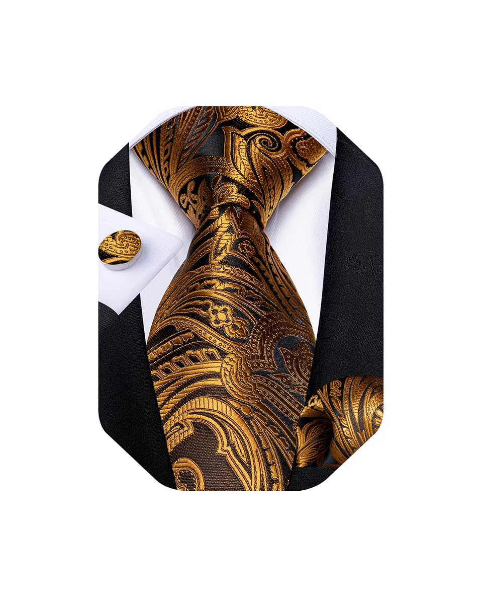 Extra Long Tie for Men Silk 63 inches XL Necktie and Pocket Suqare Cufflinks Set Mens Big and Tall Tie Wedding Party