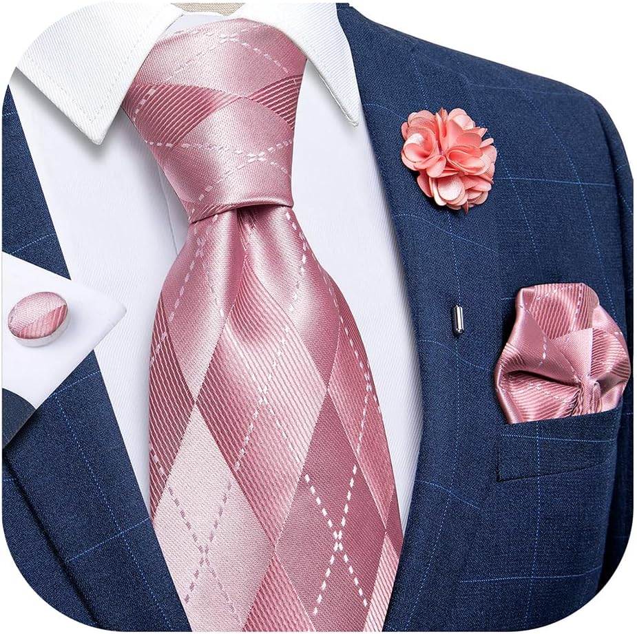 Silk Ties for Men Necktie and Lapel Pin Brooch Set Formal Woven Paisley Plaid Striped Solid Tie Wedding Party
