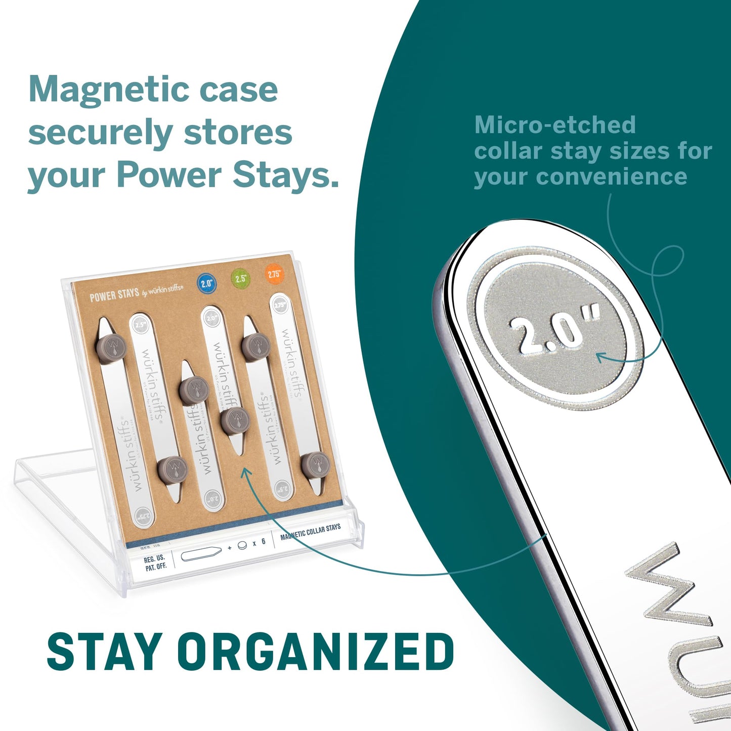 Würkin Stiffs Power Stays Magnetic Collar Stays|Power Stays with Storage Case | Metal Shirt Collar Stays for Men Clothing