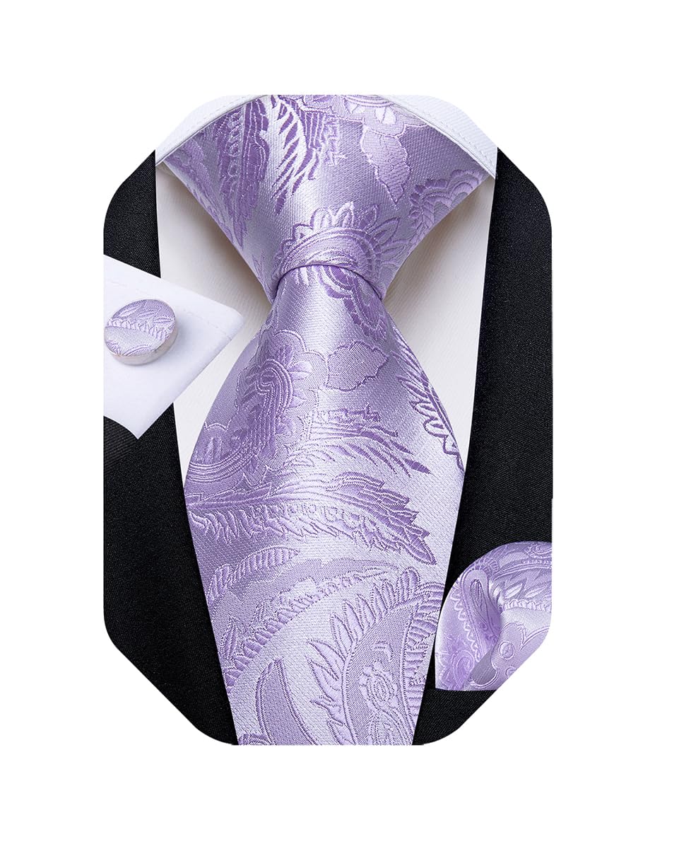 Mens Tie Set Silk Solid Paisley Necktie and Pocket Square Cufflinks Classic Formal Ties for Men Wedding Party
