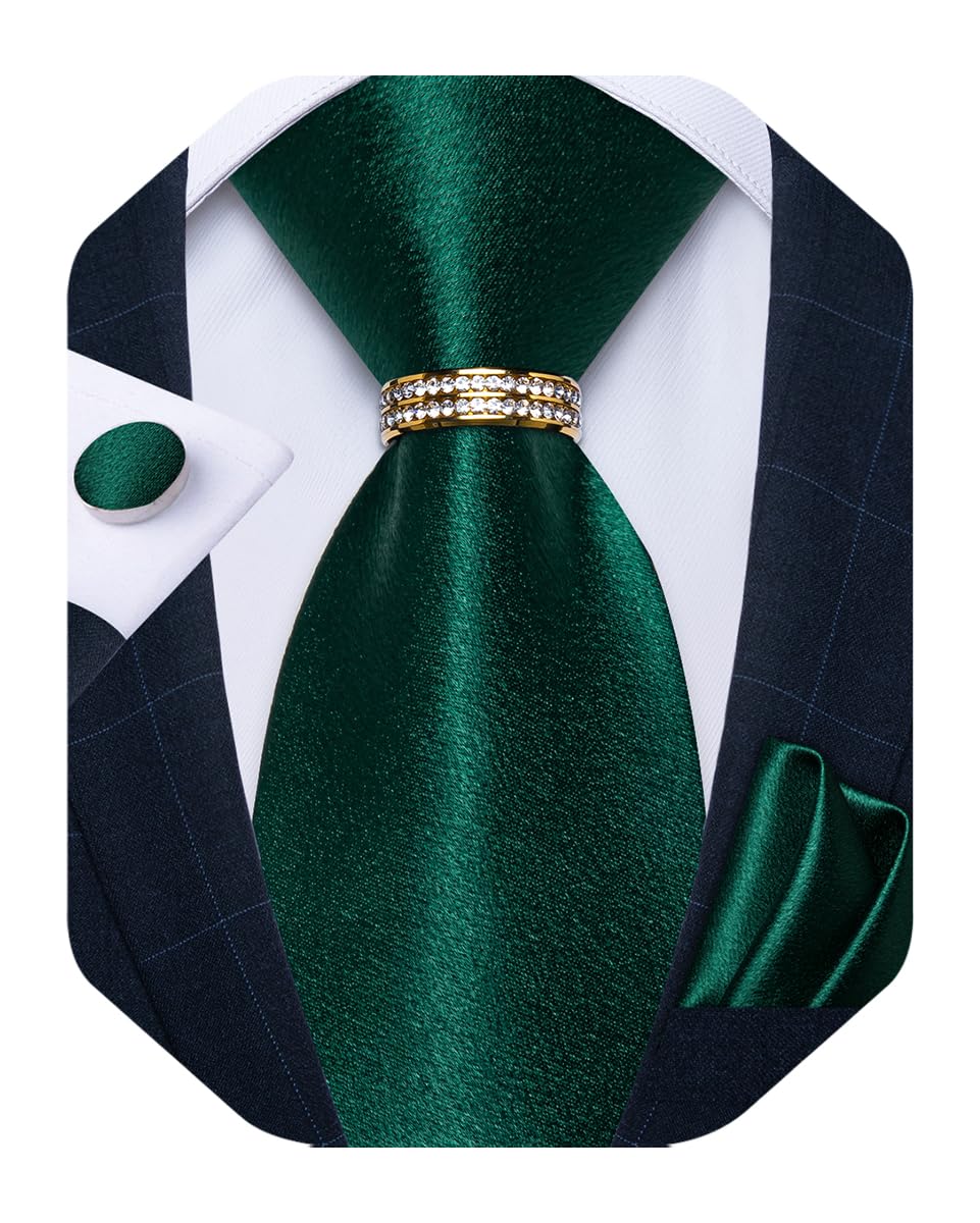 Mens Tie Set Silk Necktie and Gold Tie Ring Pocket Square Cufflinks Formal Business Wedding Ties with Gift Box