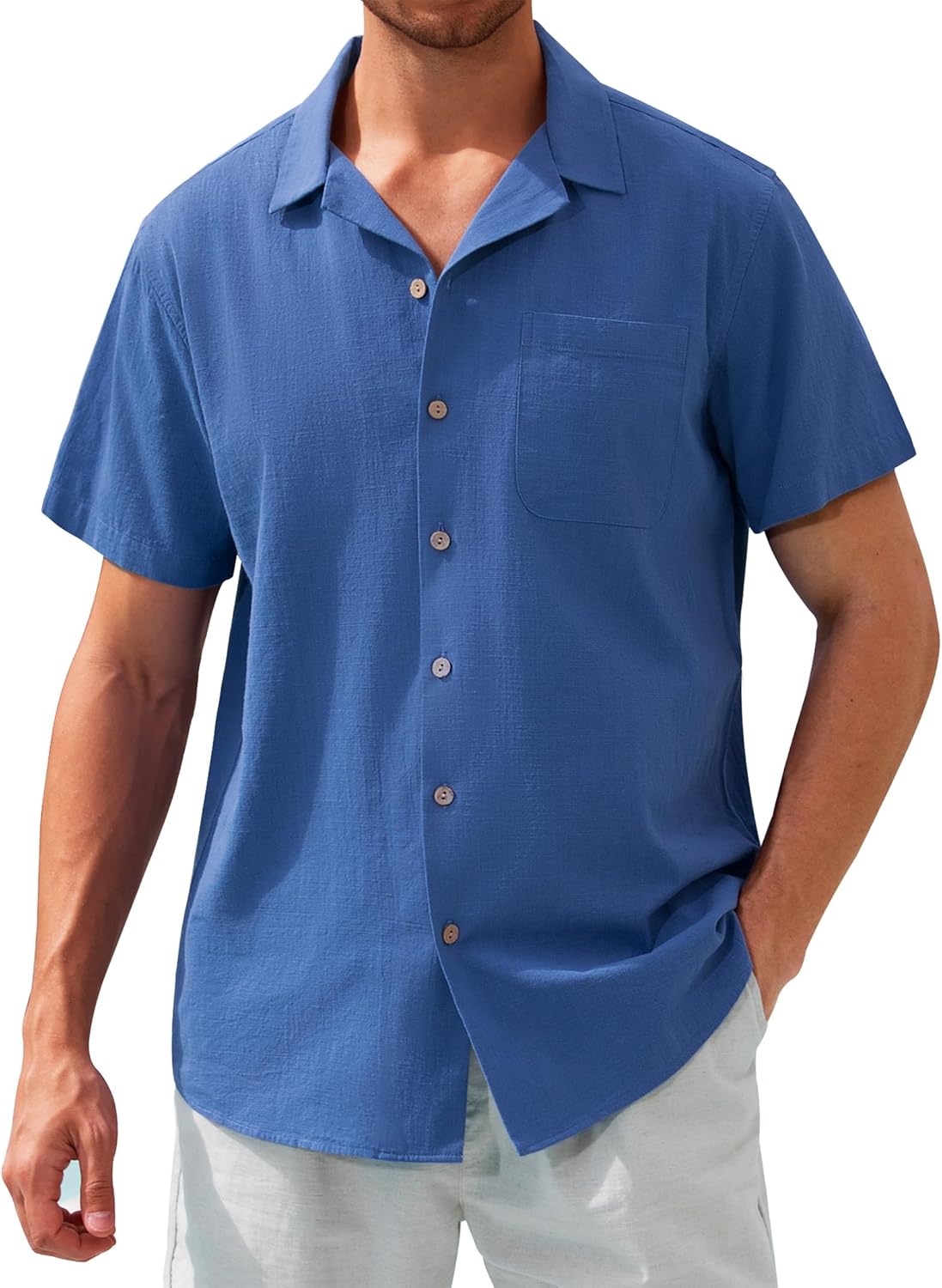 Alimens & Gentle Cuban Linen Shirts for Men Short Sleeve Button Down Shirt Cotton Summer Beach Camp Vacation Hawaiian Shirts