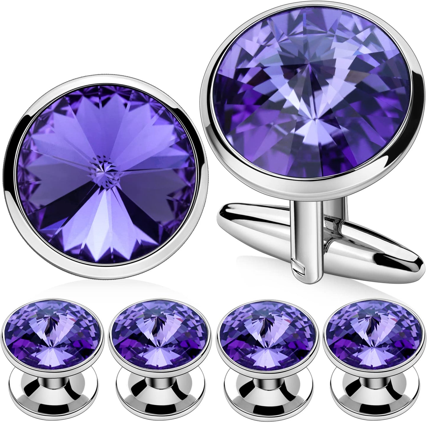 Cufflinks for Men with 4/6 pcs Shirt Studs Set, Gift Box Packed