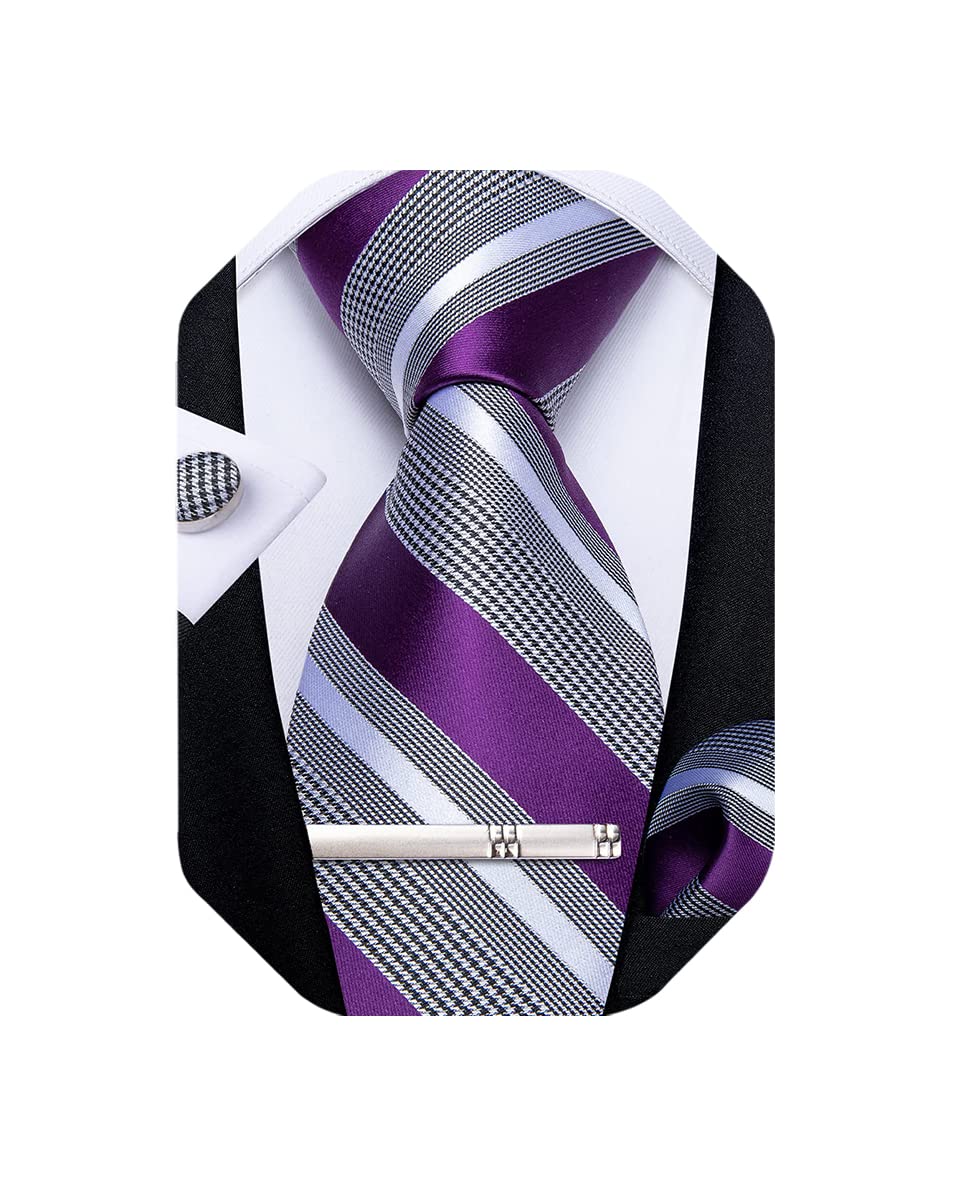 Mens Striped Tie Silk Woven Necktie and Pocket Square Cufflinks Tie Clip Set Wedding Business Formal Gift Tie for Men