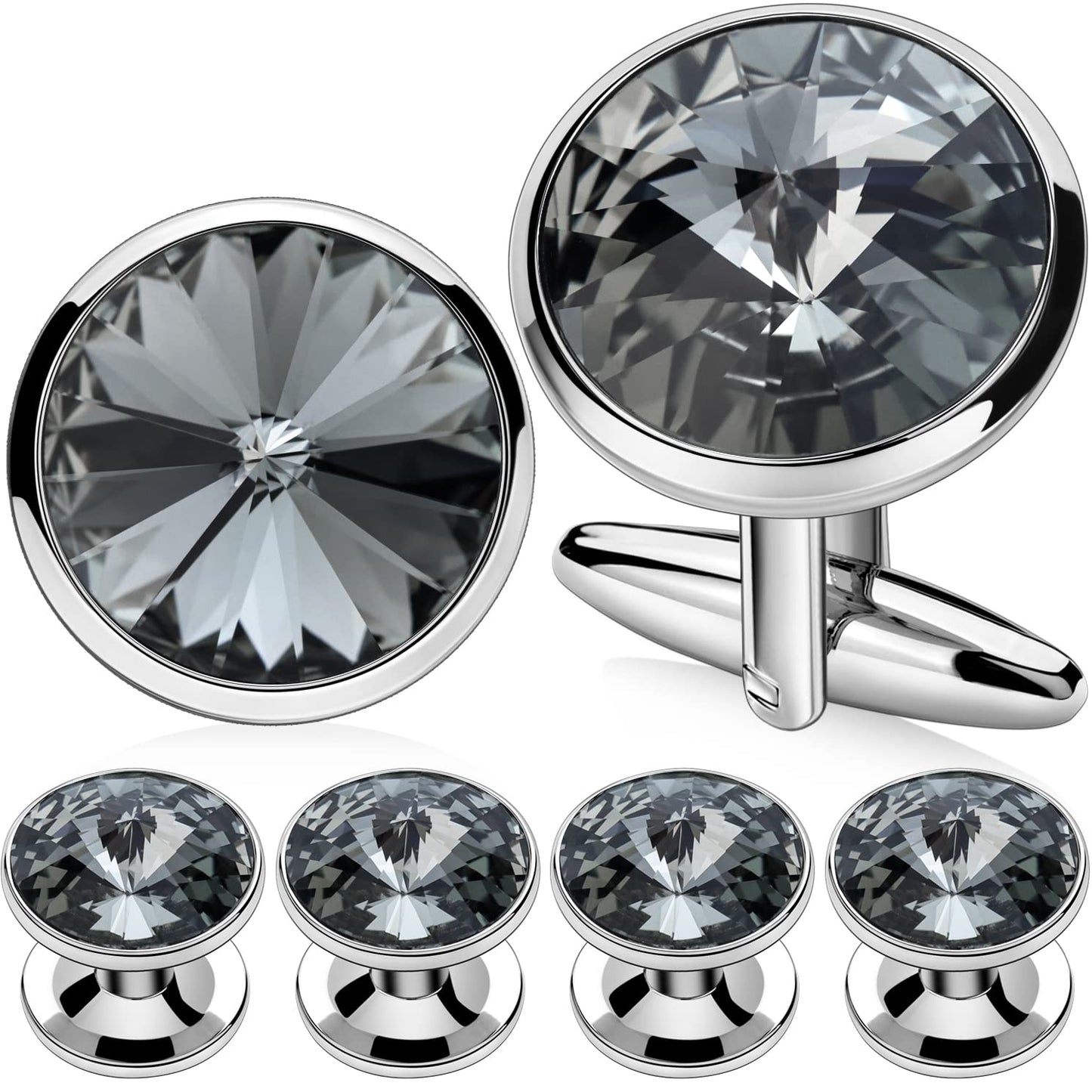 Cufflinks for Men with 4/6 pcs Shirt Studs Set, Gift Box Packed