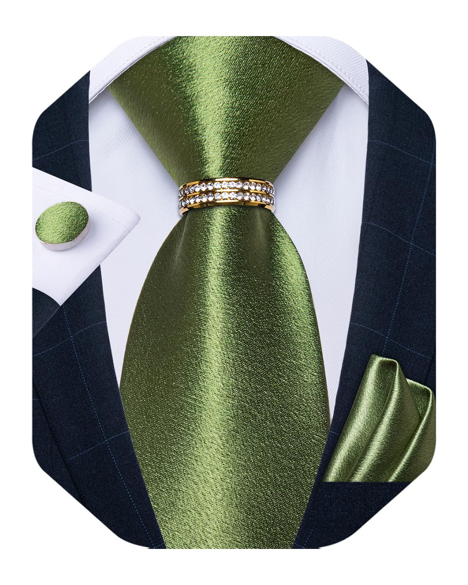 Mens Tie Set Silk Necktie and Gold Tie Ring Pocket Square Cufflinks Formal Business Wedding Ties with Gift Box