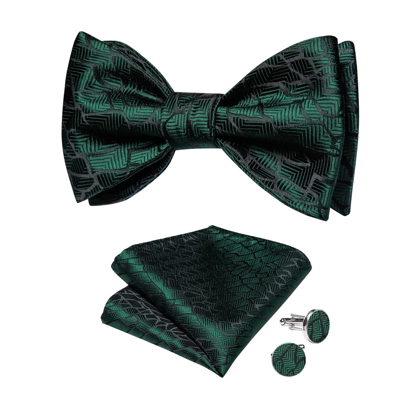 Mens Silk Self Bow Ties,Woven Solid Striped Paisley Bowtie and Pocket Square Cufflinks Set for Men Tuxedo Wedding