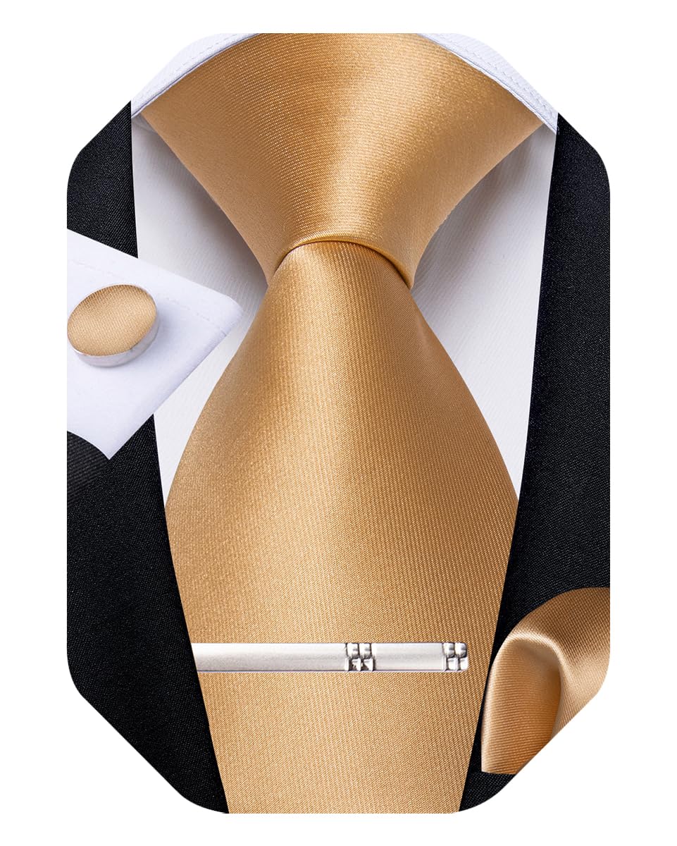 Mens Silk Necktie Solid Color Tie and Pocket Square Cufflink Tie Clip Set Woven Plain Ties for Men Wedding Party