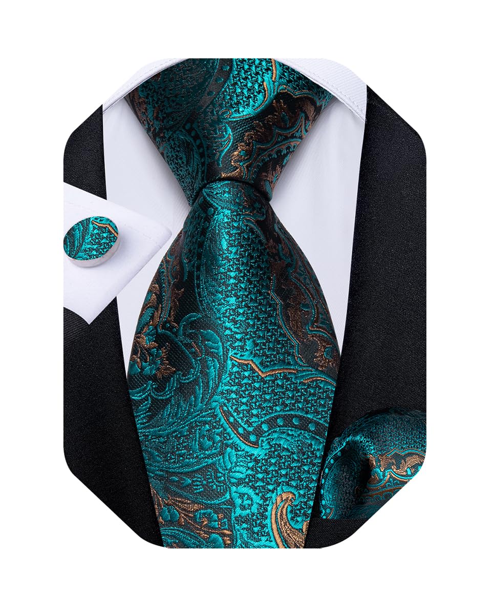 Extra Long Tie for Men Silk 63 inches XL Necktie and Pocket Suqare Cufflinks Set Mens Big and Tall Tie Wedding Party