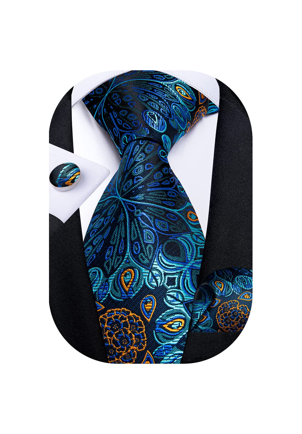 Mens Tie Set Silk Solid Paisley Necktie and Pocket Square Cufflinks Classic Formal Ties for Men Wedding Party