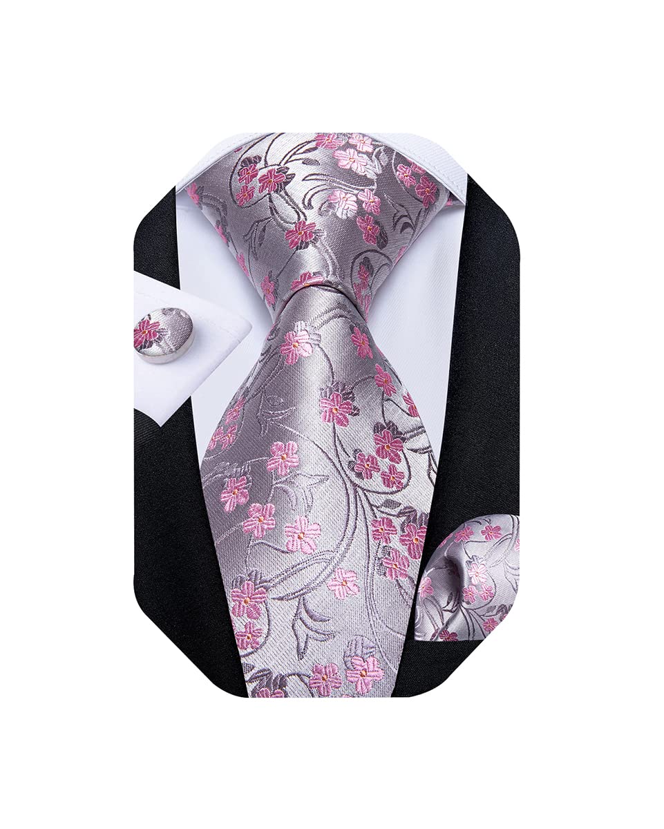 Mens Tie Set Silk Solid Paisley Necktie and Pocket Square Cufflinks Classic Formal Ties for Men Wedding Party