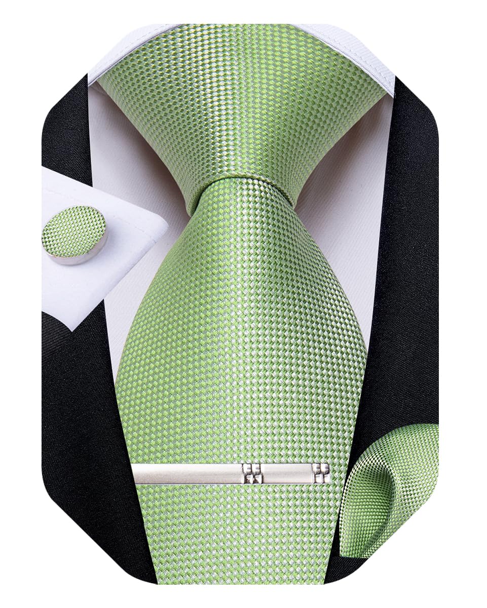 Mens Silk Necktie Solid Color Tie and Pocket Square Cufflink Tie Clip Set Woven Plain Ties for Men Wedding Party