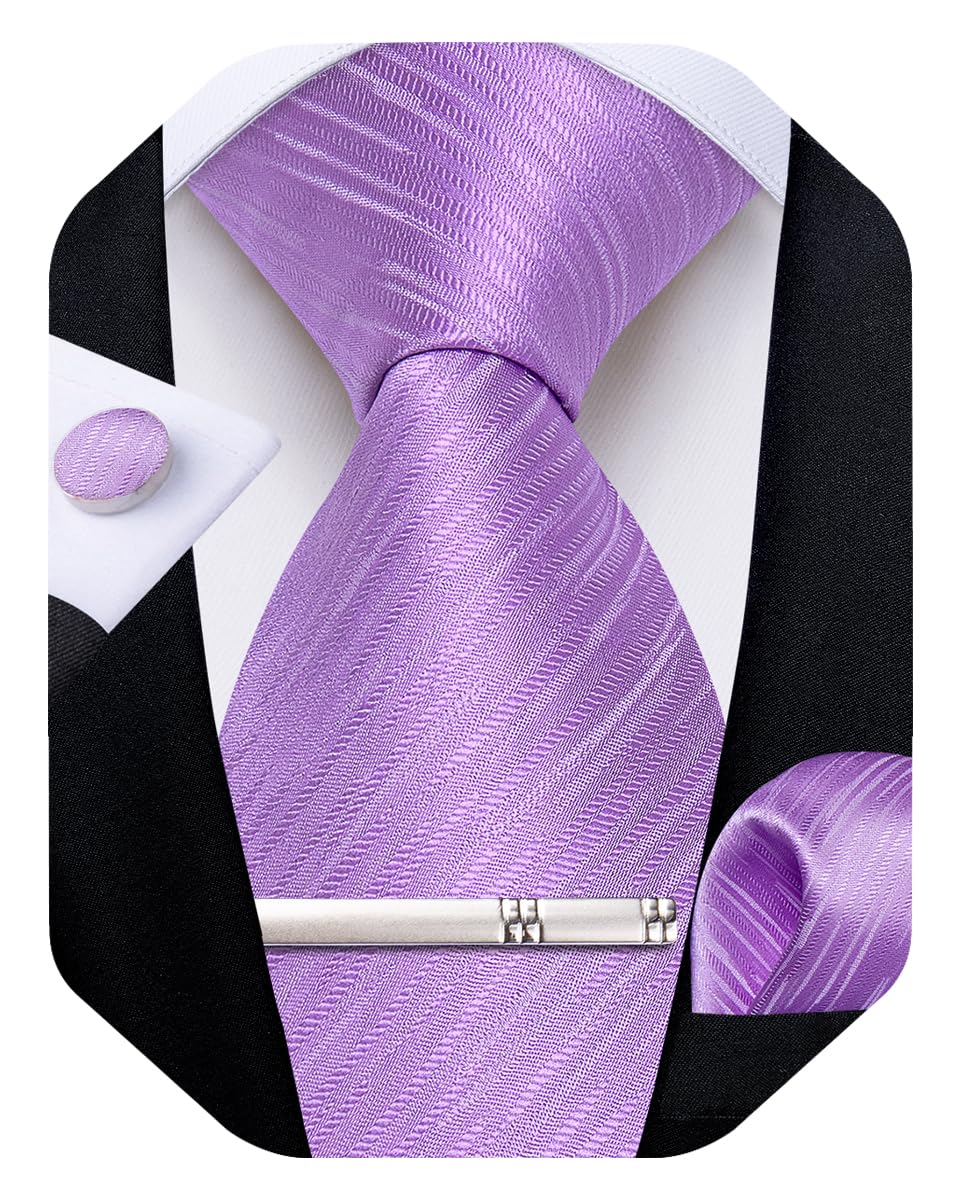 Mens Silk Necktie Solid Color Tie and Pocket Square Cufflink Tie Clip Set Woven Plain Ties for Men Wedding Party