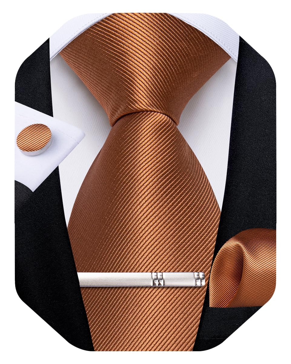 Mens Silk Necktie Solid Color Tie and Pocket Square Cufflink Tie Clip Set Woven Plain Ties for Men Wedding Party