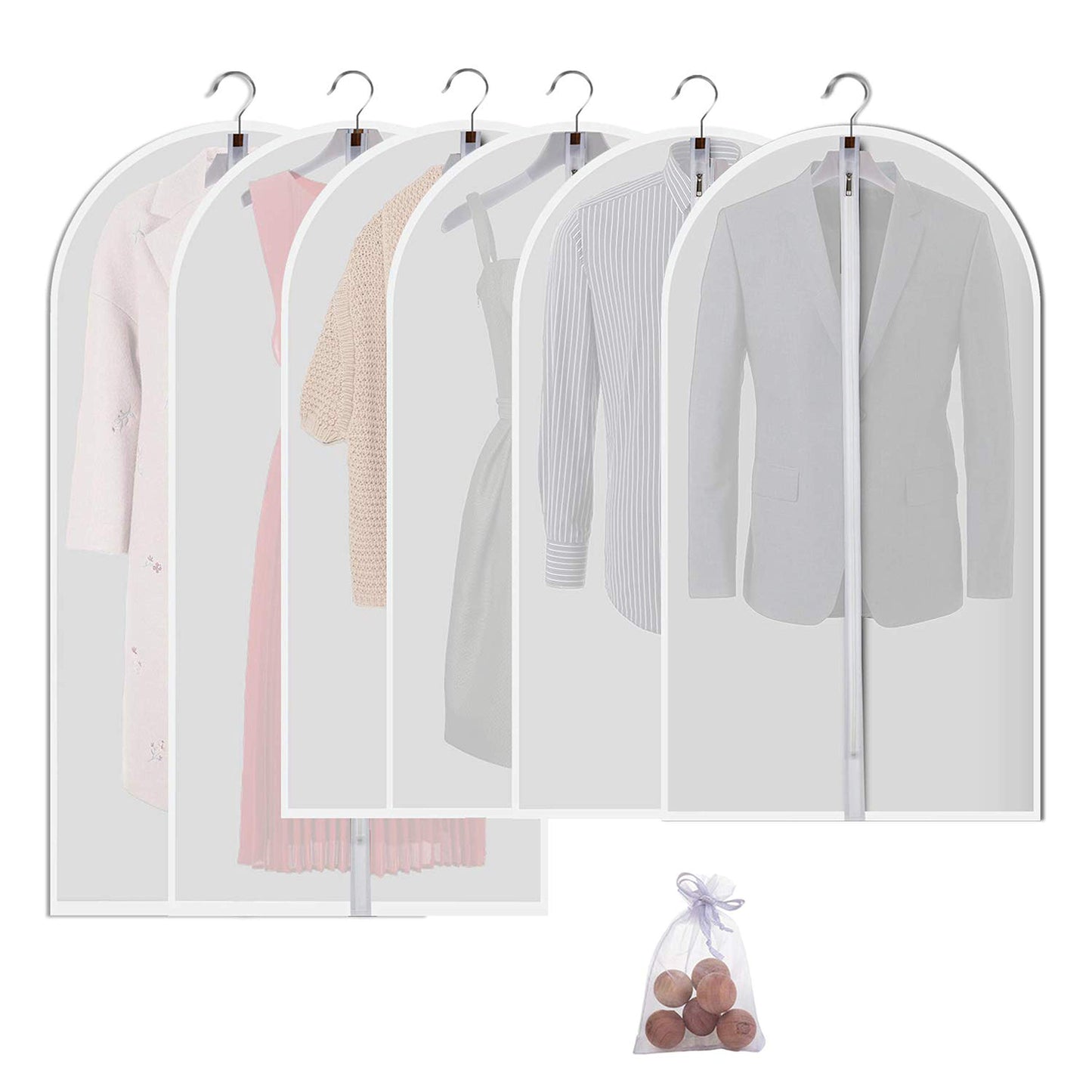 Clear Garment Bags Clothes Covers Protecting Dusts (Set of 12) for Storage Plastic Garment Bags Hanging Clothes Bags Dress Bag for Gowns Long with Zipper for Closet - 24'' x 40''/12 Pack