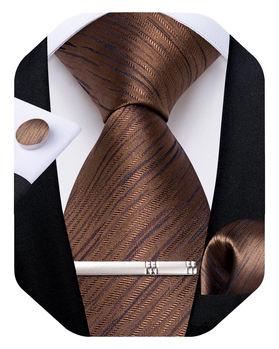 Mens Silk Necktie Solid Color Tie and Pocket Square Cufflink Tie Clip Set Woven Plain Ties for Men Wedding Party