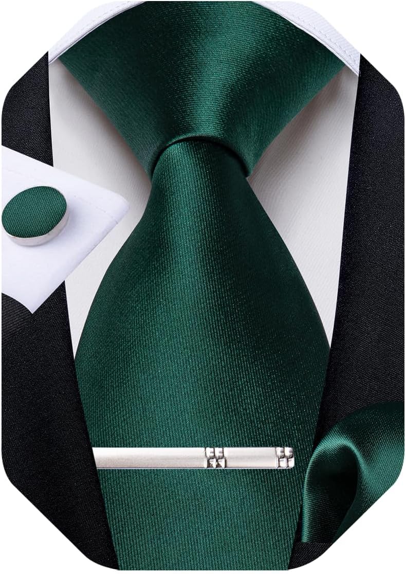 Plaid Ties for Men Silk Checkered Necktie and Pocket Square Cufflinks Tie Clip Set with Gift Box for Wedding Business