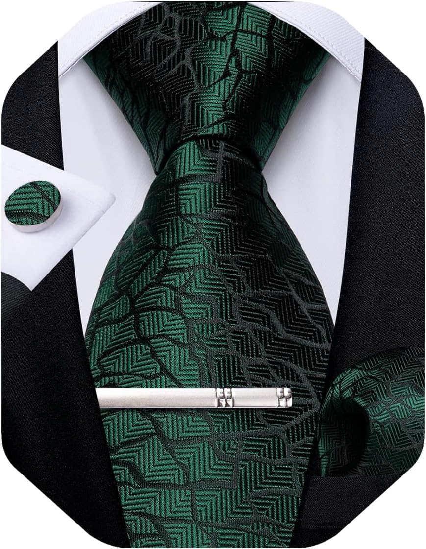 Plaid Ties for Men Silk Checkered Necktie and Pocket Square Cufflinks Tie Clip Set with Gift Box for Wedding Business