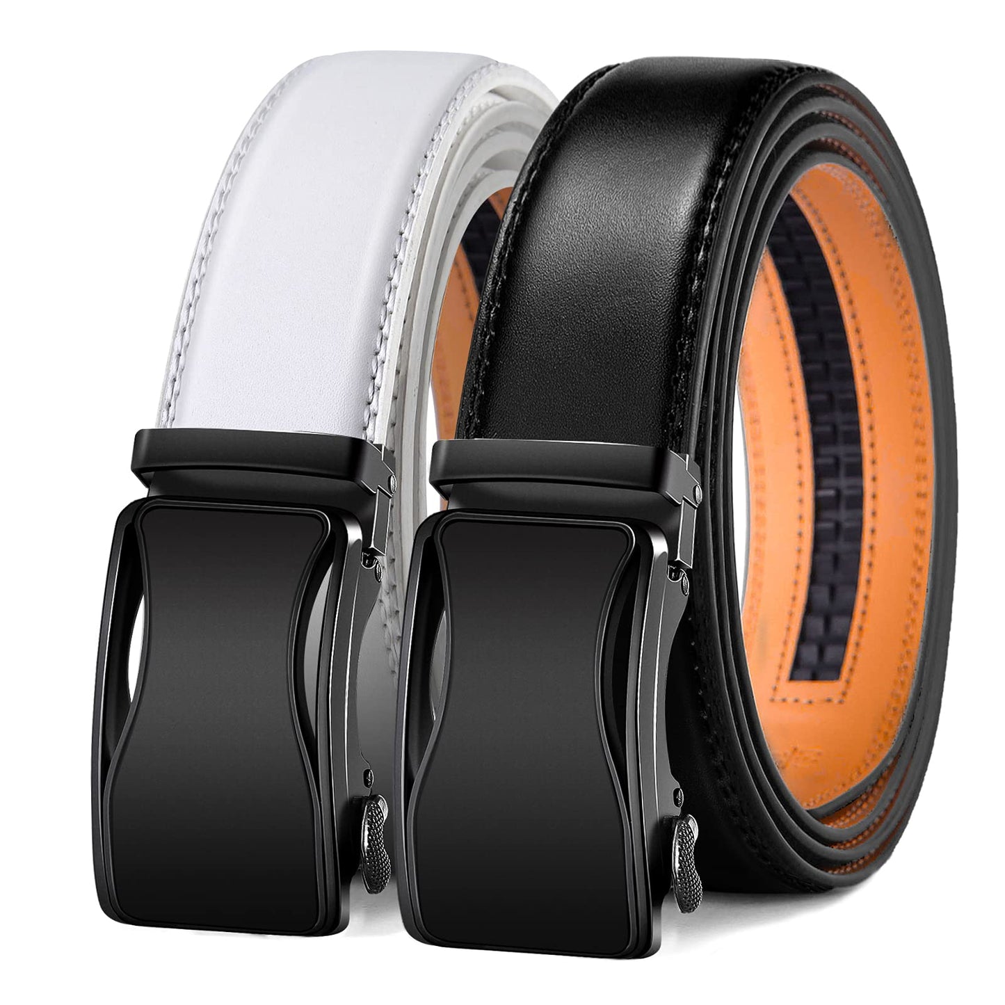 KEMISANT Mens Ratchet Belt 2 Units,Sliding Belt For Gift Mens Dress Casual 1 3/8",Size Adjustable