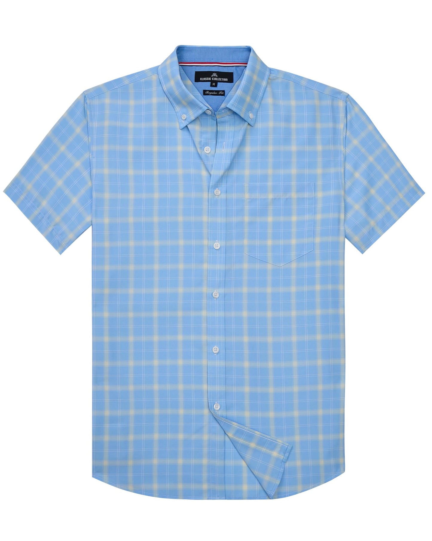 Alimens & Gentle Mens Plaid Short Sleeve Button Down Shirts Cotton Regular Fit Casual Gingham Shirts