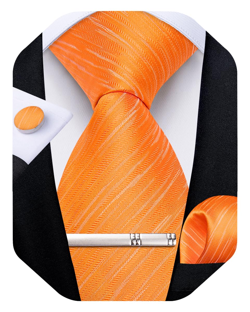 Mens Silk Necktie Solid Color Tie and Pocket Square Cufflink Tie Clip Set Woven Plain Ties for Men Wedding Party