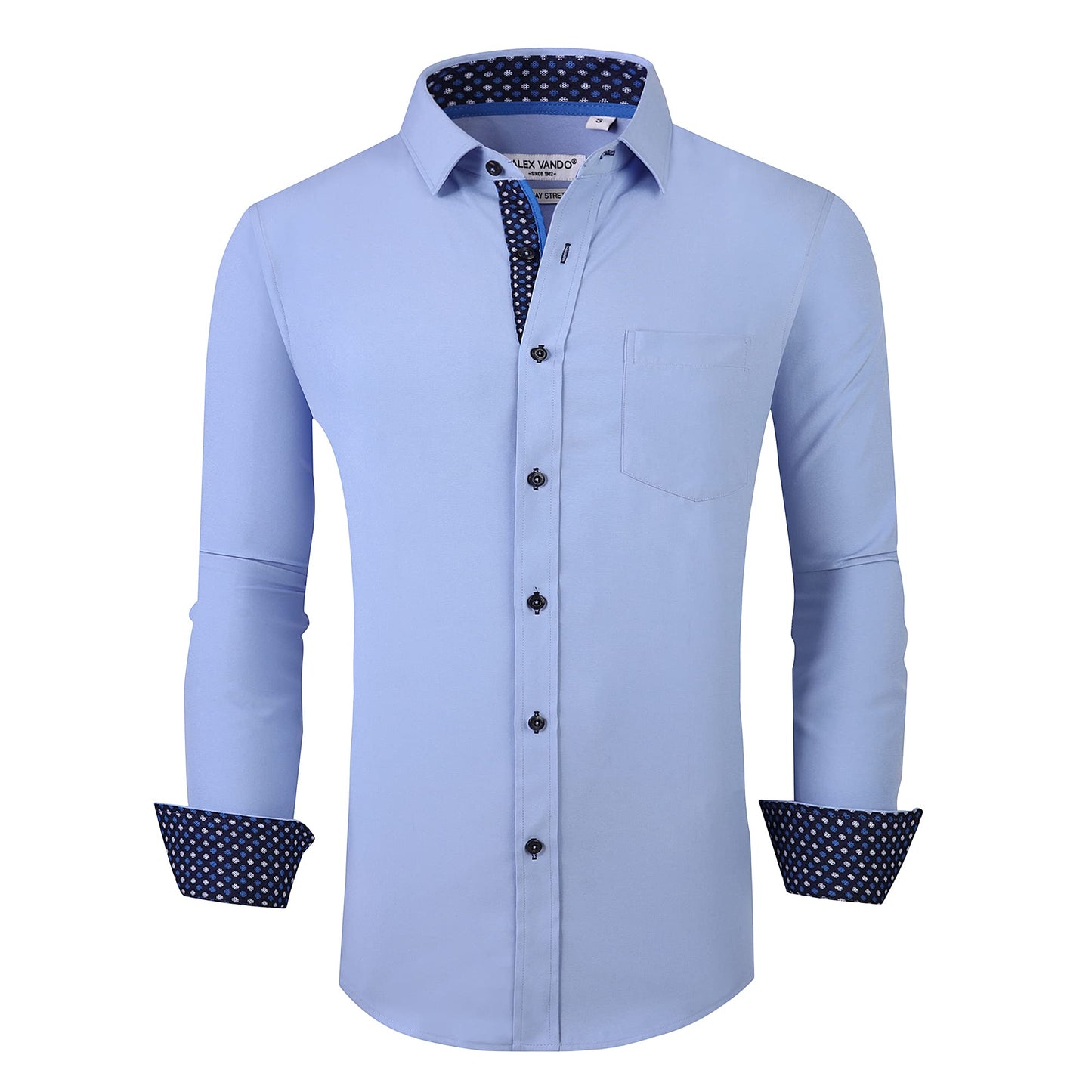 Alex Vando Mens Dress Shirt Wrinkle Free Regular Fit 4-Way Stretch Button Down Shirts