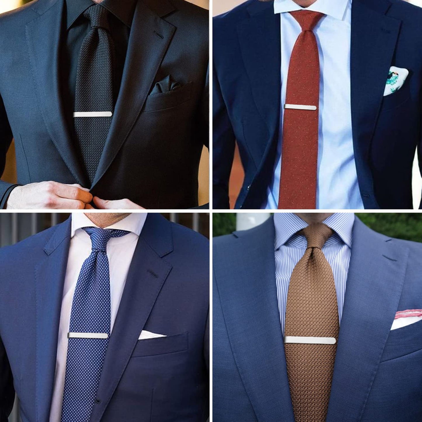 Skinny Tie Clip Bar Set, 2 Inch Tie Clip for Men - Wedding, Meeting, Party Gift Set