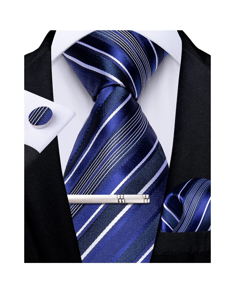 Mens Striped Tie Silk Woven Necktie and Pocket Square Cufflinks Tie Clip Set Wedding Business Formal Gift Tie for Men
