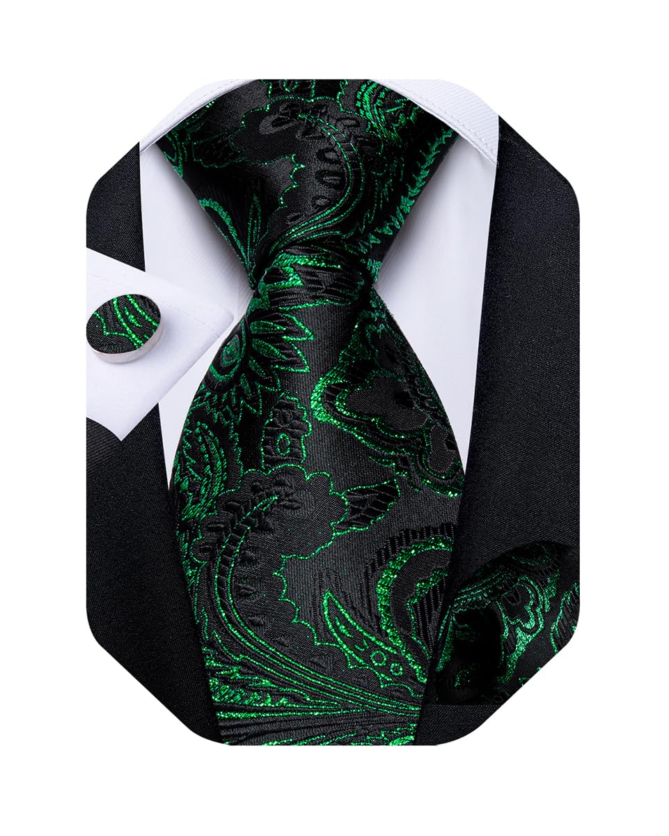 Mens Tie Set Silk Solid Paisley Necktie and Pocket Square Cufflinks Classic Formal Ties for Men Wedding Party