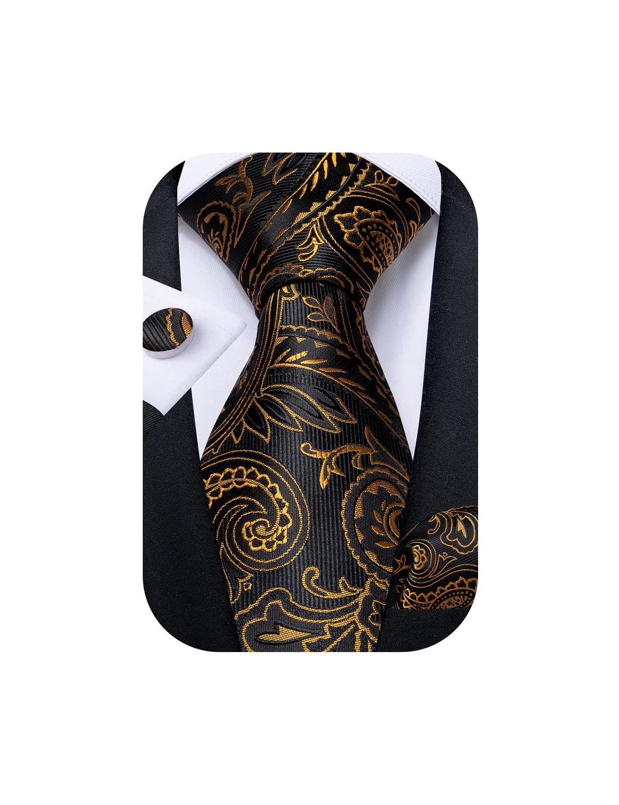 Mens Tie Set Silk Solid Paisley Necktie and Pocket Square Cufflinks Classic Formal Ties for Men Wedding Party