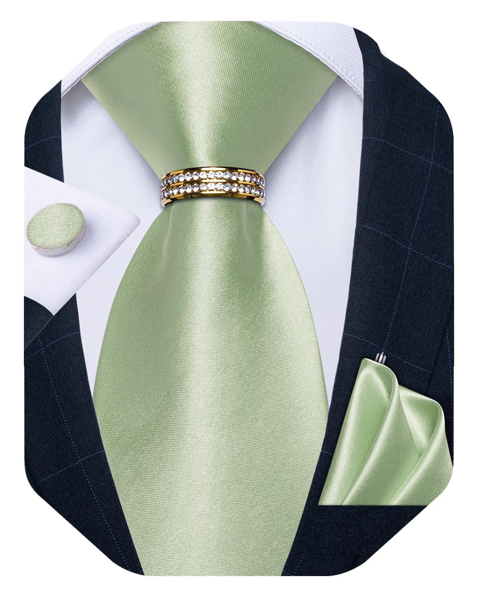 Mens Tie Set Silk Necktie and Gold Tie Ring Pocket Square Cufflinks Formal Business Wedding Ties with Gift Box