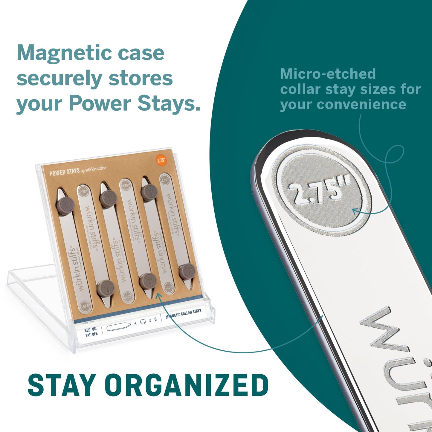 Würkin Stiffs Power Stays Magnetic Collar Stays|Power Stays with Storage Case | Metal Shirt Collar Stays for Men Clothing