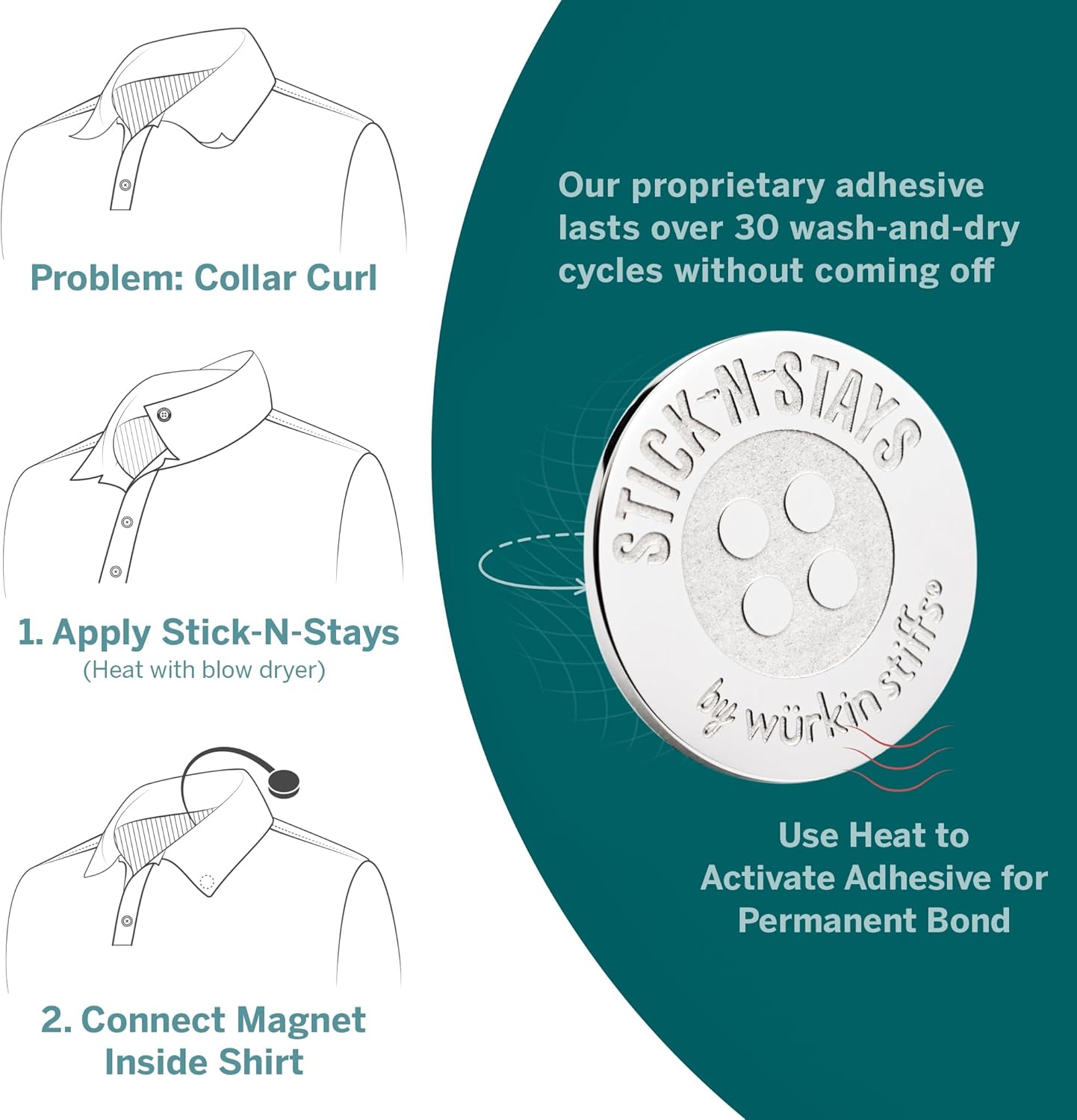 Würkin Stiffs Stick-N-Stays Magnetic Collar Stays Includes (10) Magnetic Adhesive Polo Stays and (2) Power Button Magnets | Gift for Men | As Seen on Shark Tank