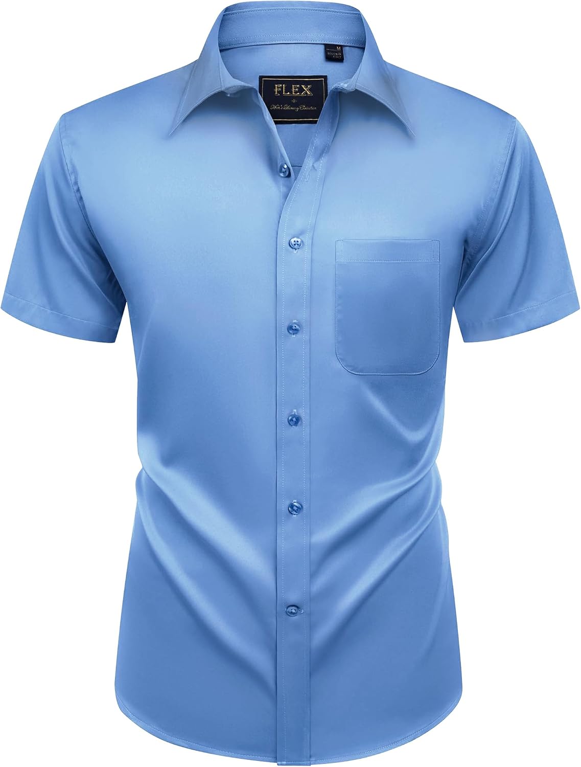Alimens & Gentle Mens Short Sleeve Dress Shirts Wrinkle Free Solid Casual Button Down Shirts with Pocket