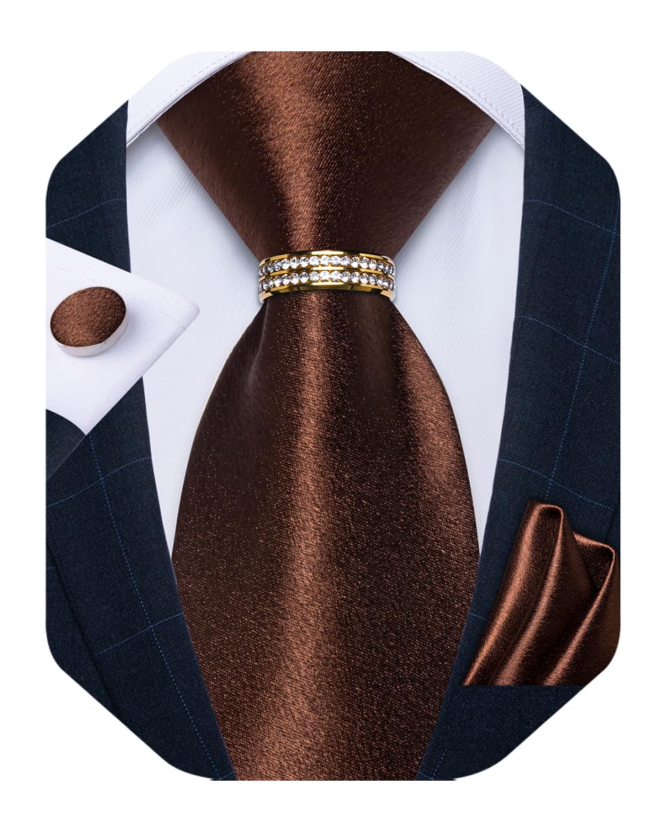 Mens Tie Set Silk Necktie and Gold Tie Ring Pocket Square Cufflinks Formal Business Wedding Ties with Gift Box