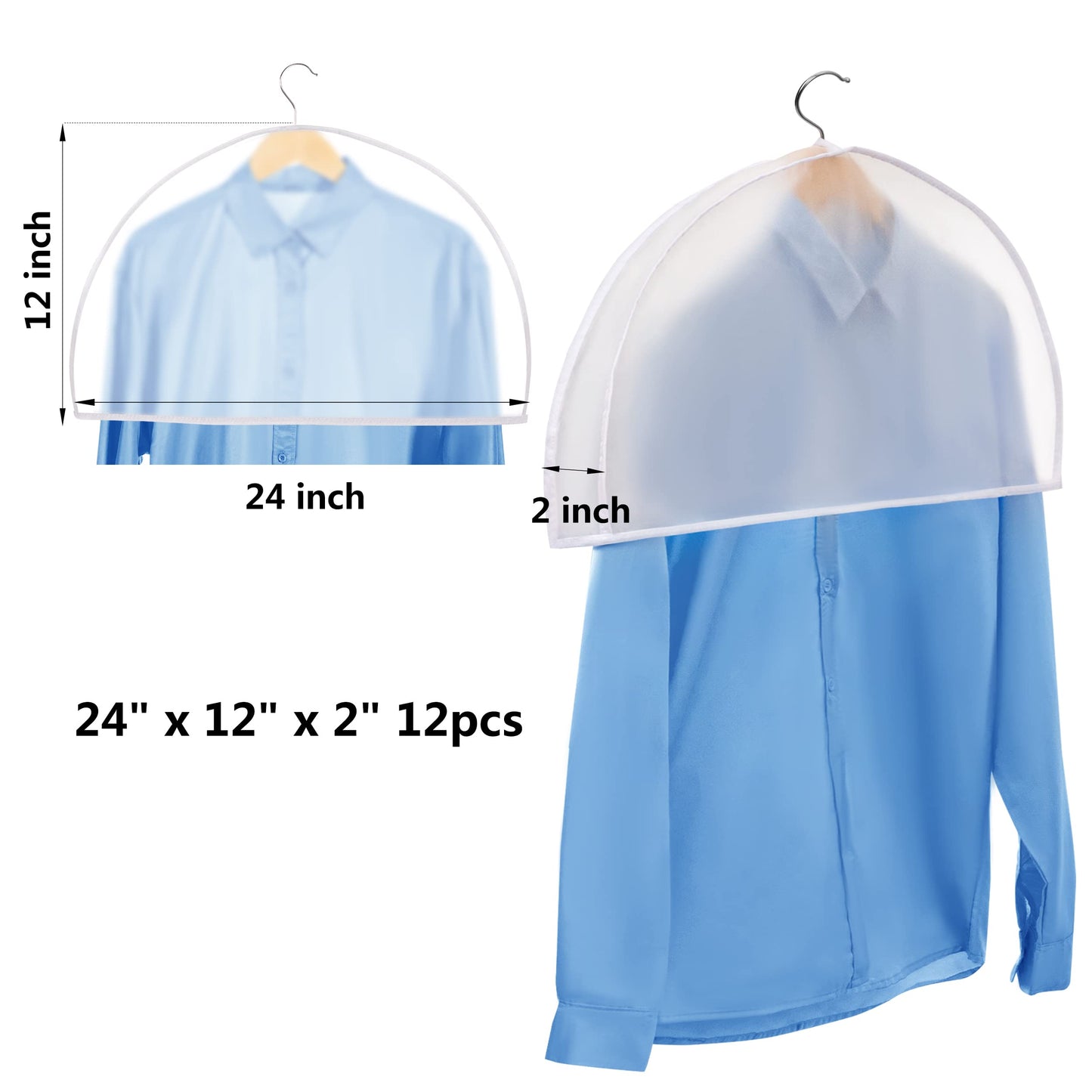 Clear Garment Bags Clothes Covers Protecting Dusts (Set of 12) for Storage Plastic Garment Bags Hanging Clothes Bags Dress Bag for Gowns Long with Zipper for Closet - 24'' x 40''/12 Pack