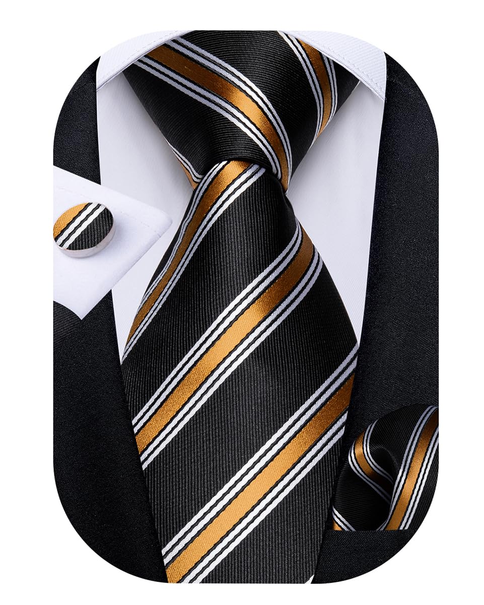 Extra Long Tie for Men Silk 63 inches XL Necktie and Pocket Suqare Cufflinks Set Mens Big and Tall Tie Wedding Party