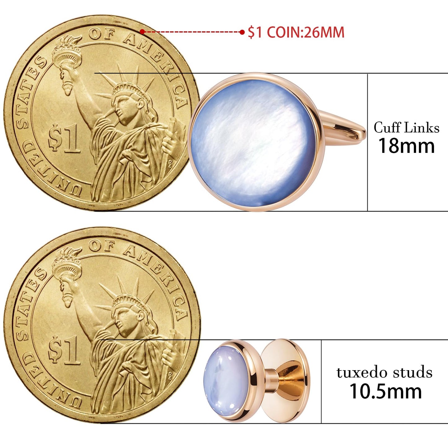 Cufflinks and Tuxedo Studs Set for Men with Gift Box, Mother-of-Pearl Cuff links for French Cuff Shirt and Dress Shirt, Suitable for Wedding, Birthday, Party
