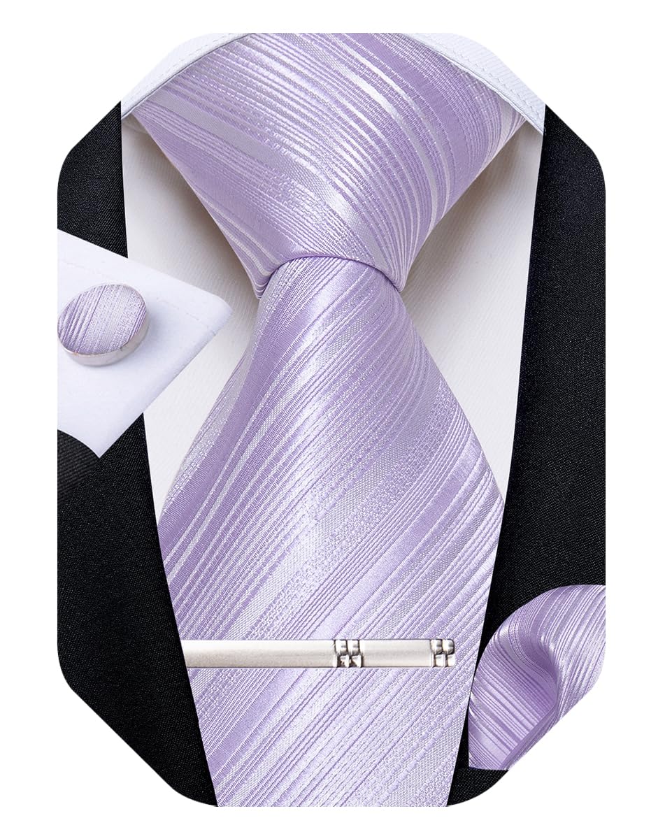 Mens Silk Necktie Solid Color Tie and Pocket Square Cufflink Tie Clip Set Woven Plain Ties for Men Wedding Party
