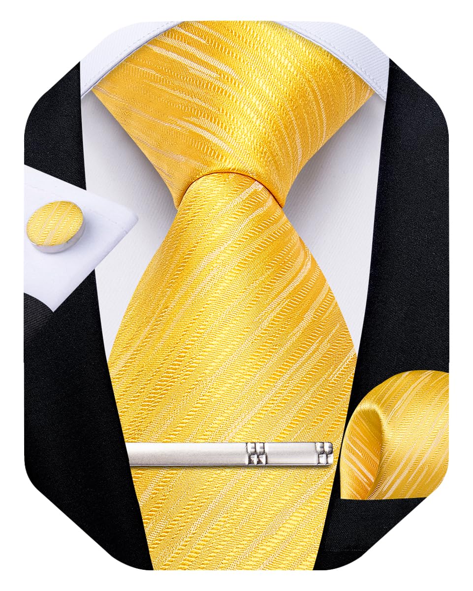 Mens Silk Necktie Solid Color Tie and Pocket Square Cufflink Tie Clip Set Woven Plain Ties for Men Wedding Party