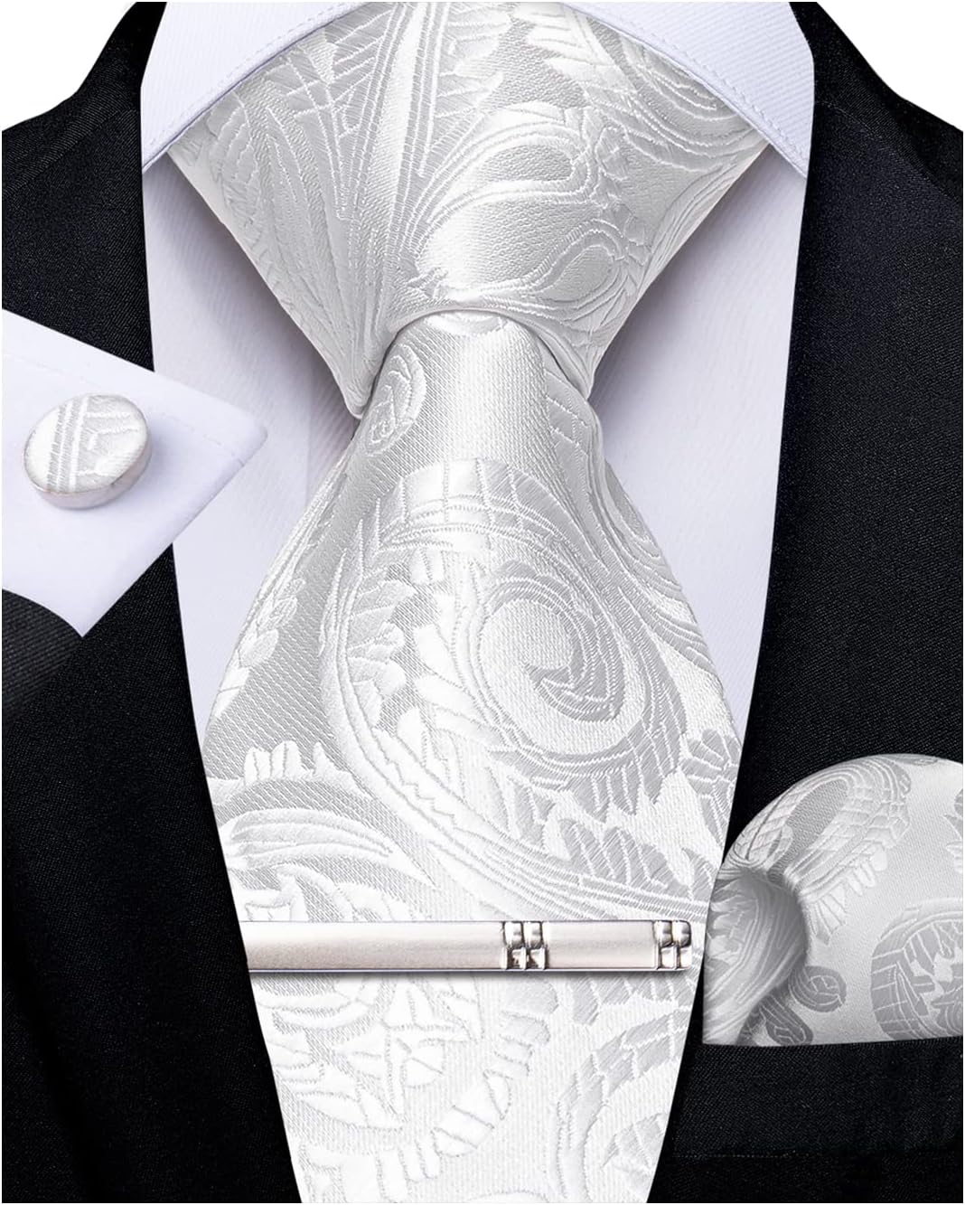 Paisley Ties for Men Silk Necktie and Pocket Square Cufflinks Tie Clip Set Woven Classic Mens Tie for Wedding Party