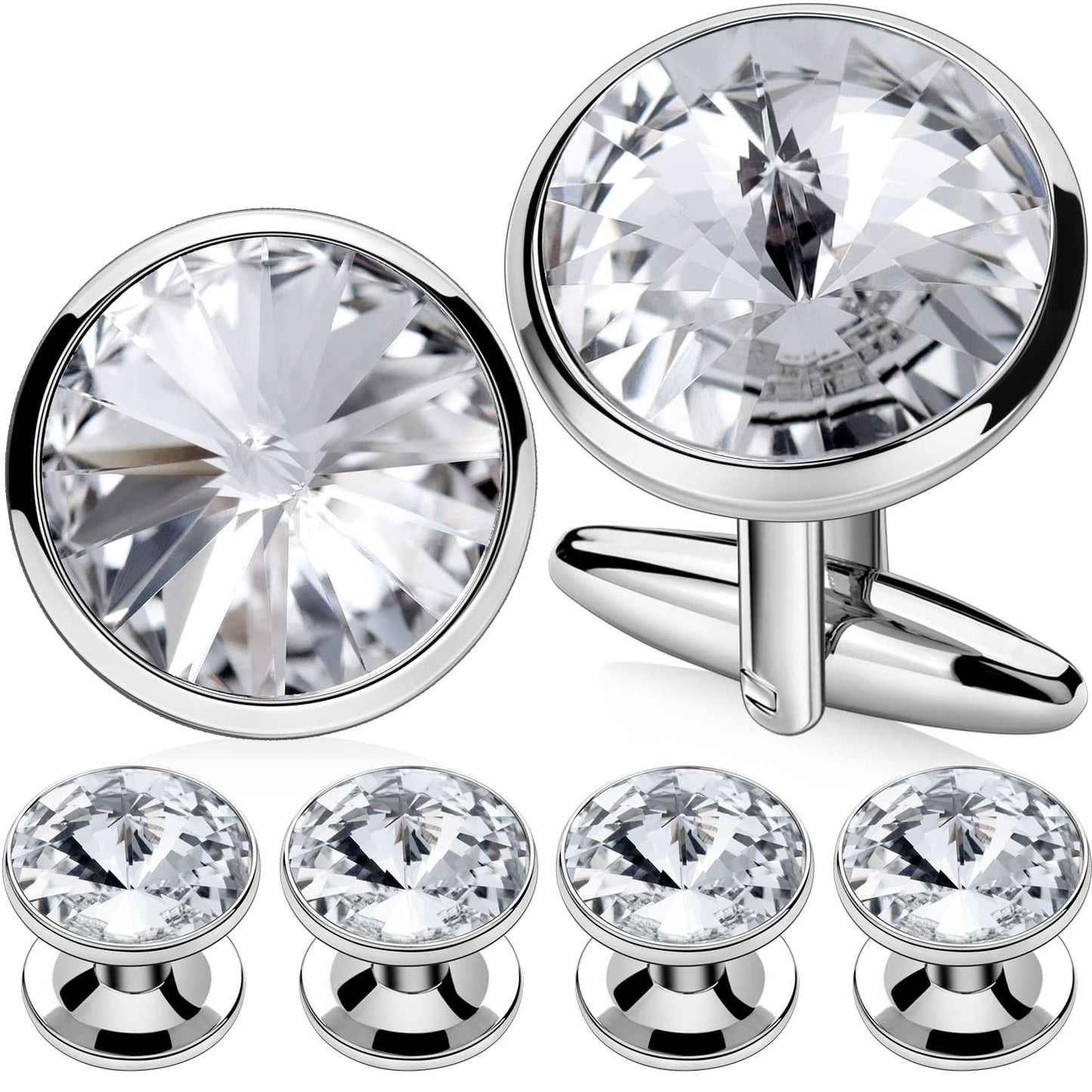 Cufflinks for Men with 4/6 pcs Shirt Studs Set, Gift Box Packed