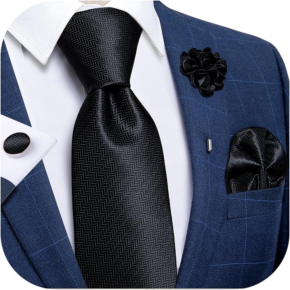 Silk Ties for Men Necktie and Lapel Pin Brooch Set Formal Woven Paisley Plaid Striped Solid Tie Wedding Party