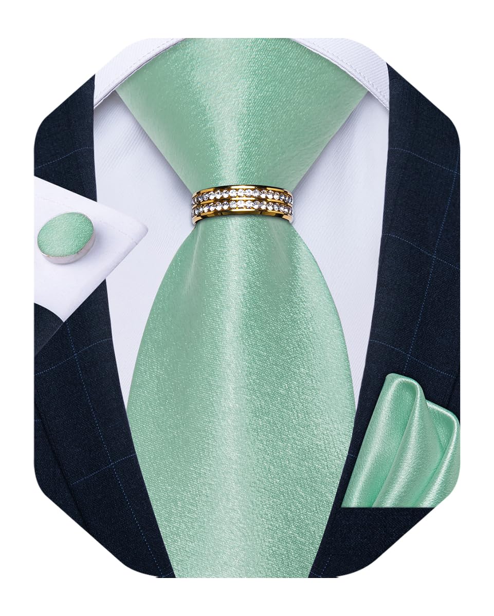 Mens Tie Set Silk Necktie and Gold Tie Ring Pocket Square Cufflinks Formal Business Wedding Ties with Gift Box