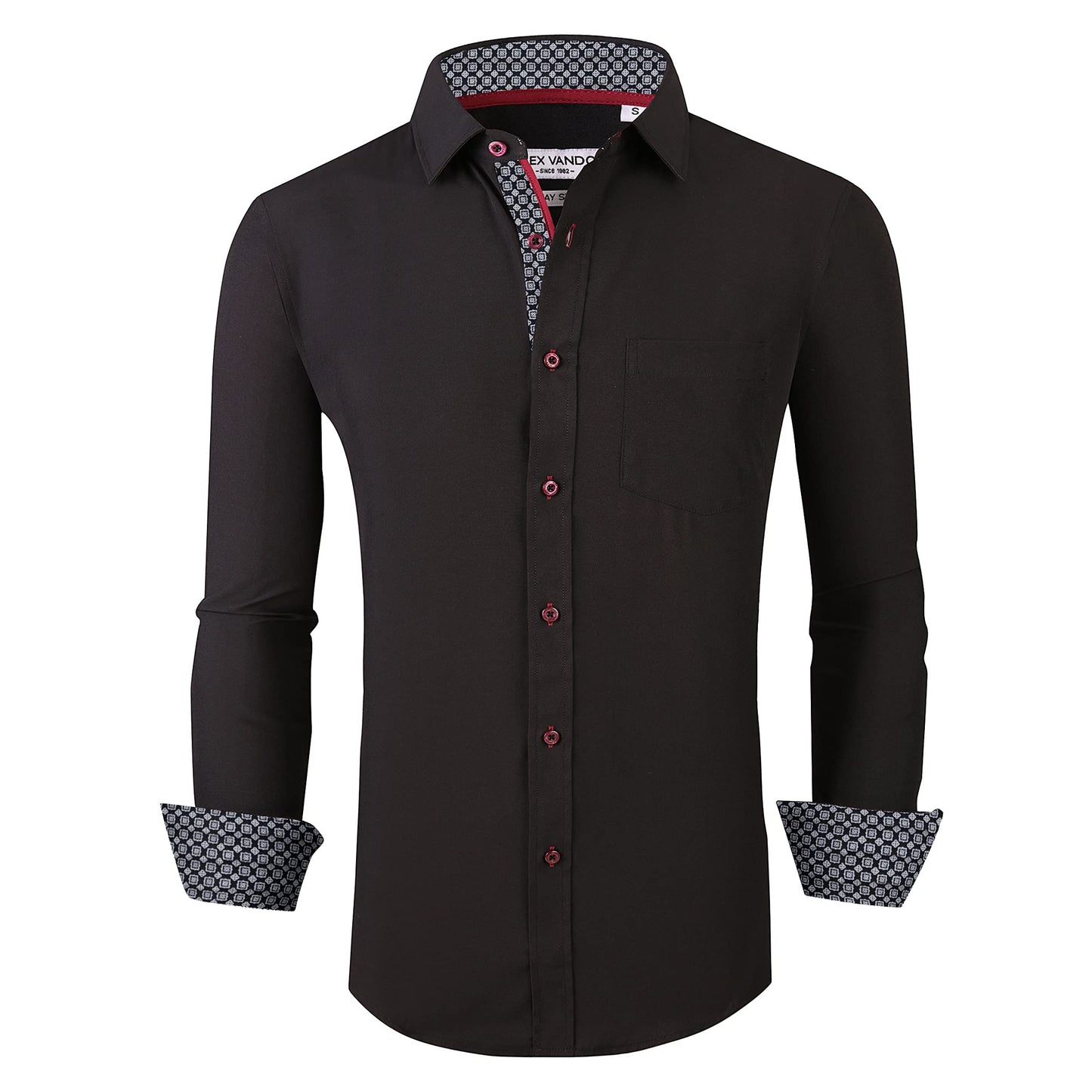 Alex Vando Mens Dress Shirt Wrinkle Free Regular Fit 4-Way Stretch Button Down Shirts