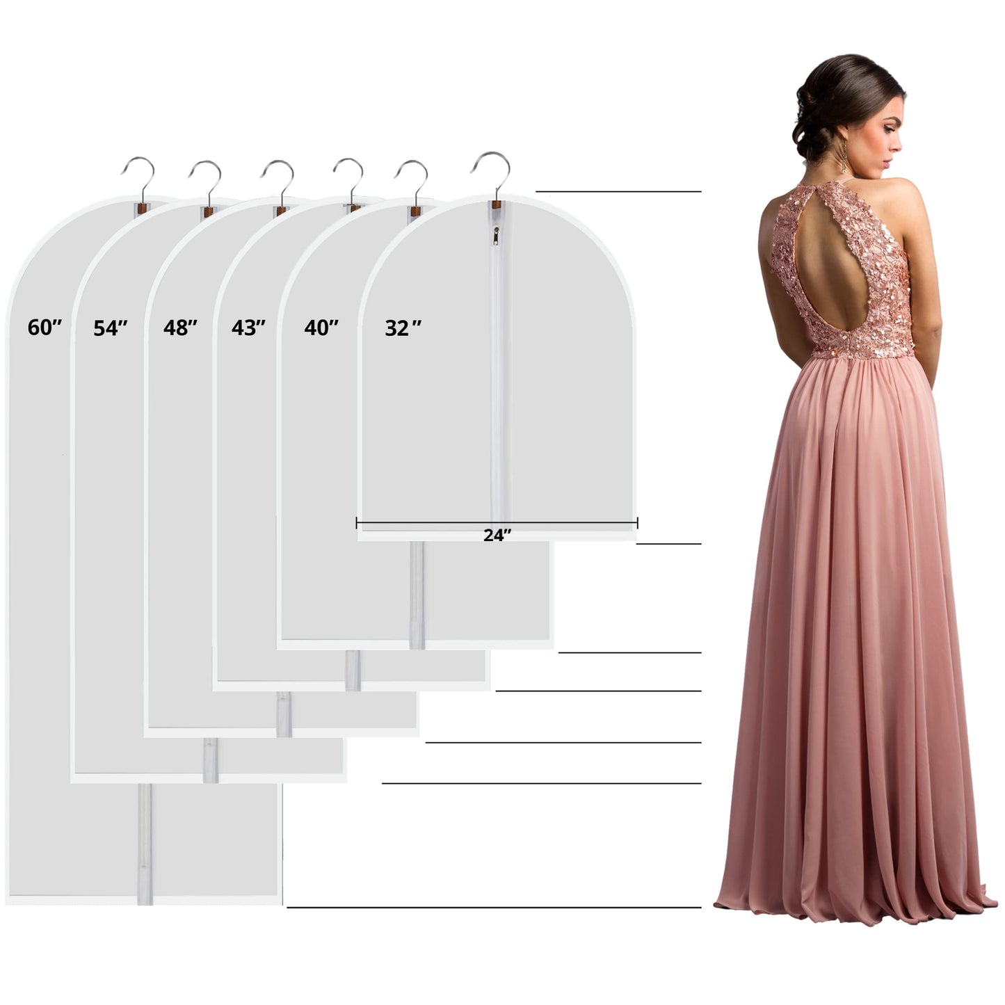 Clear Garment Bags Clothes Covers Protecting Dusts (Set of 12) for Storage Plastic Garment Bags Hanging Clothes Bags Dress Bag for Gowns Long with Zipper for Closet - 24'' x 40''/12 Pack