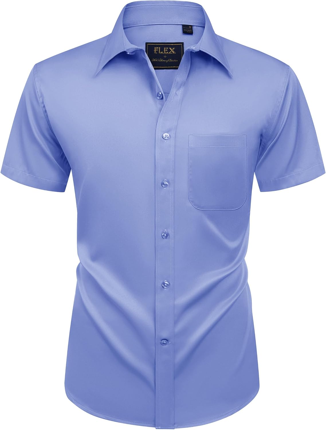 Alimens & Gentle Mens Short Sleeve Dress Shirts Wrinkle Free Solid Casual Button Down Shirts with Pocket
