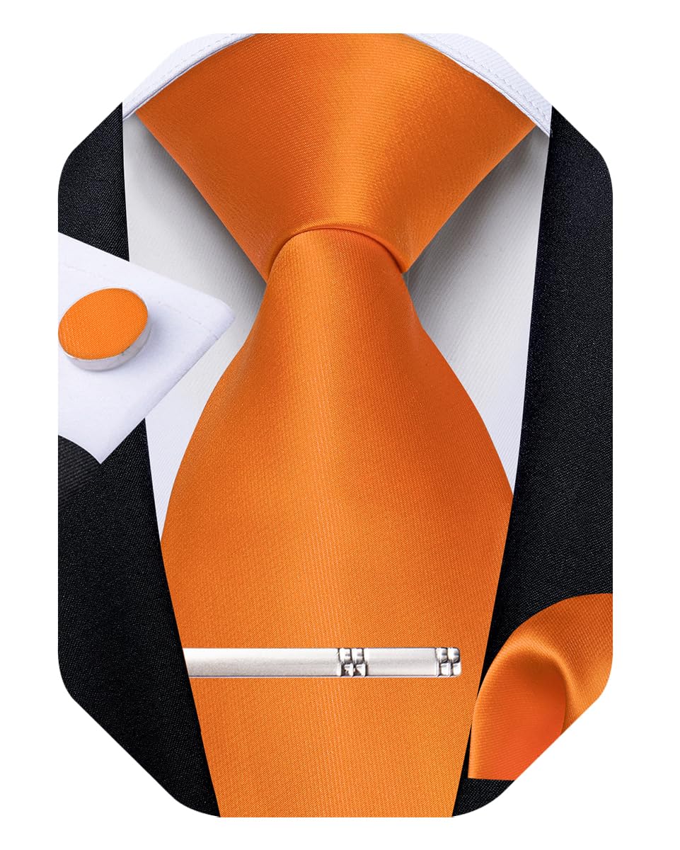 Mens Silk Necktie Solid Color Tie and Pocket Square Cufflink Tie Clip Set Woven Plain Ties for Men Wedding Party