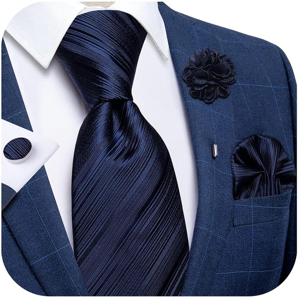 Silk Ties for Men Necktie and Lapel Pin Brooch Set Formal Woven Paisley Plaid Striped Solid Tie Wedding Party