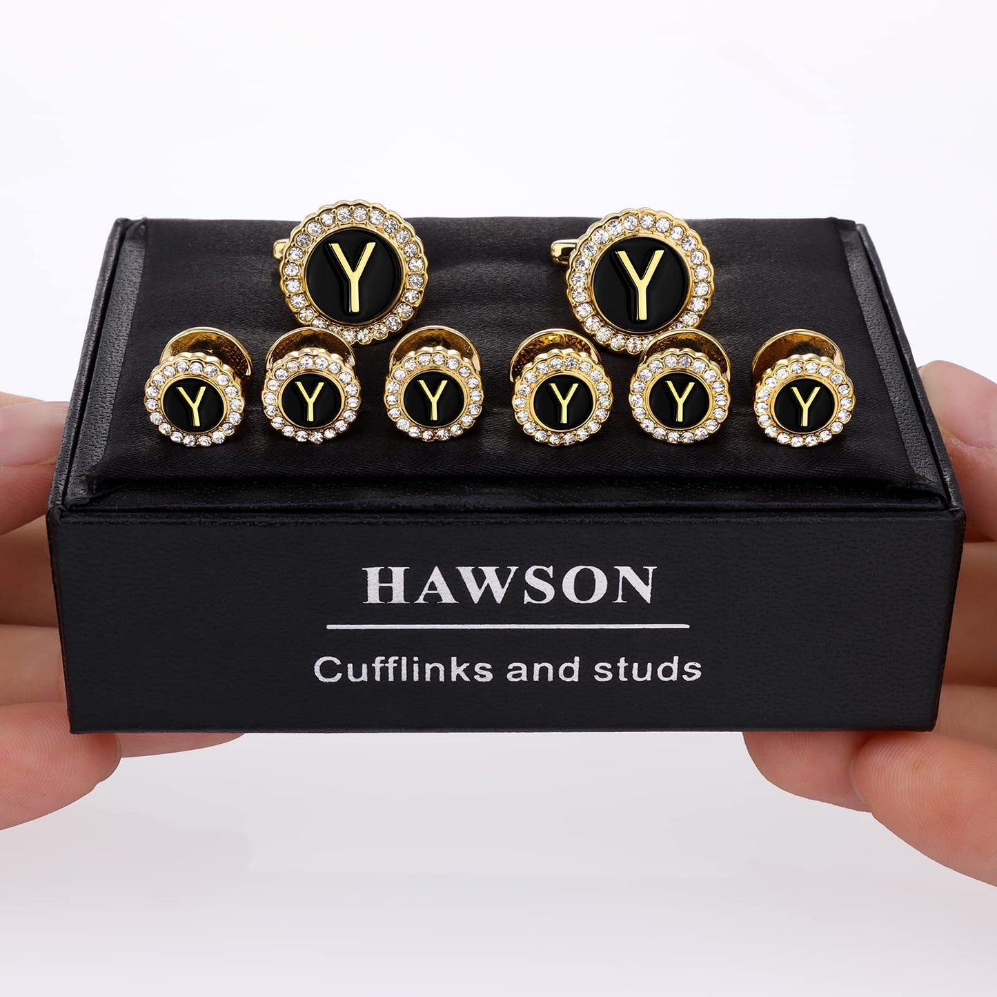 18K Gold Tone Initial Cufflinks for Men with Tuxedo Studs
